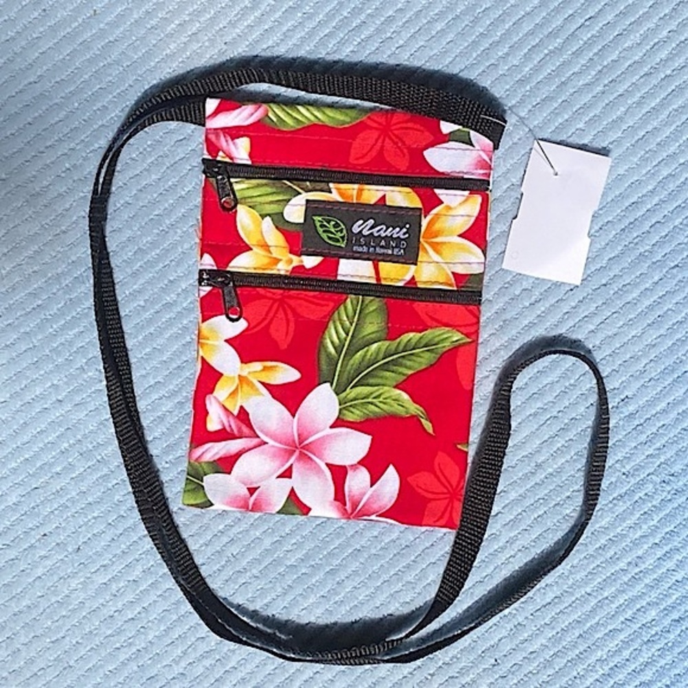 Hawaiian Passport Holder Crossbody Red Pink Floral New